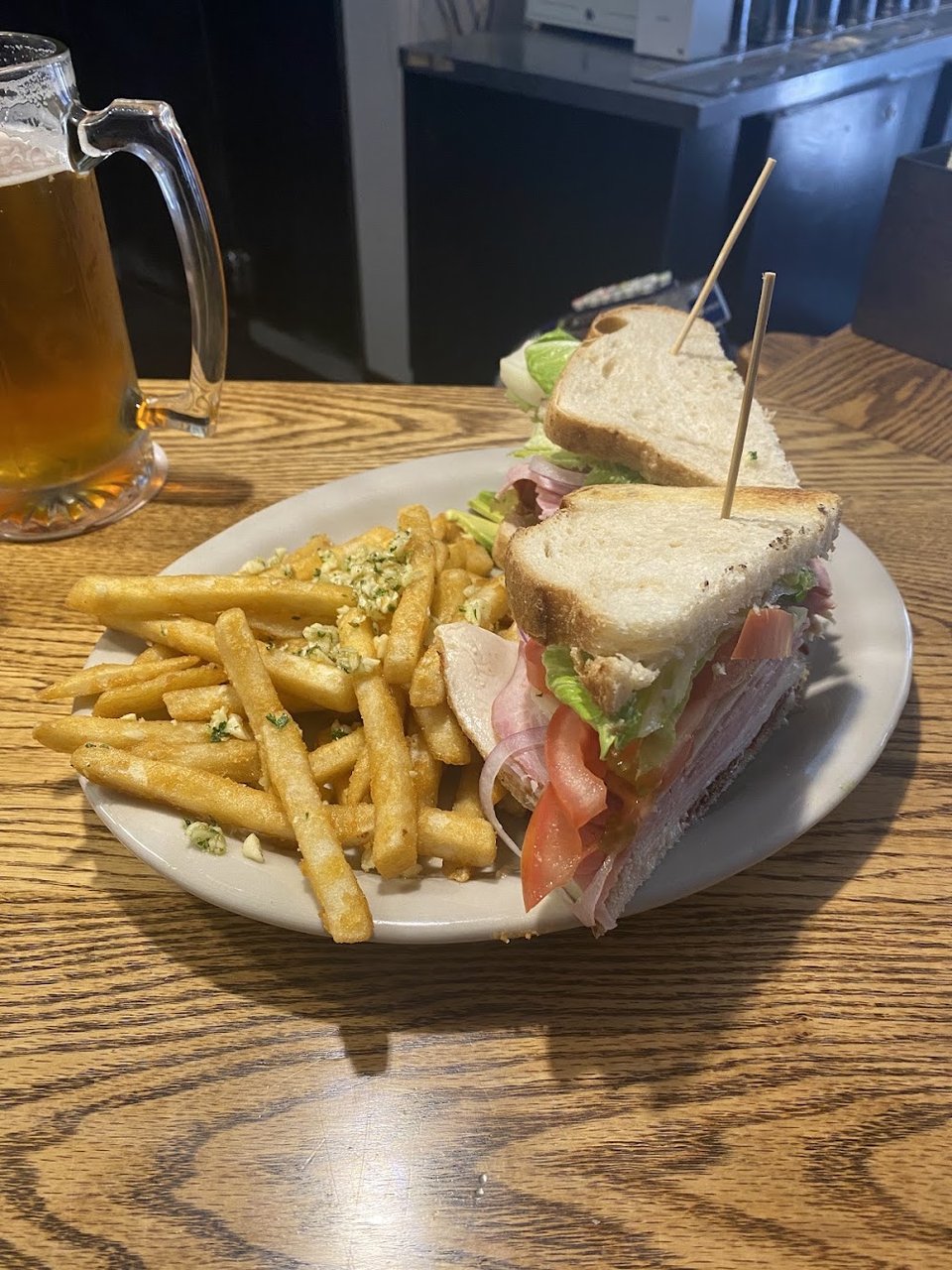 Club Sandwich with Garlic Fries