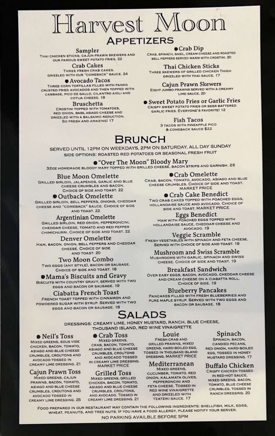 Menu page for breakfast plates and sandwiches.
